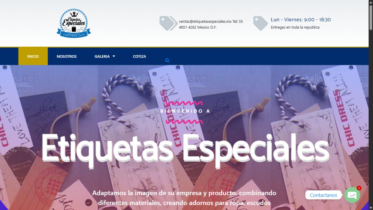 Diseño del sitio web Etiquetas Especiales
